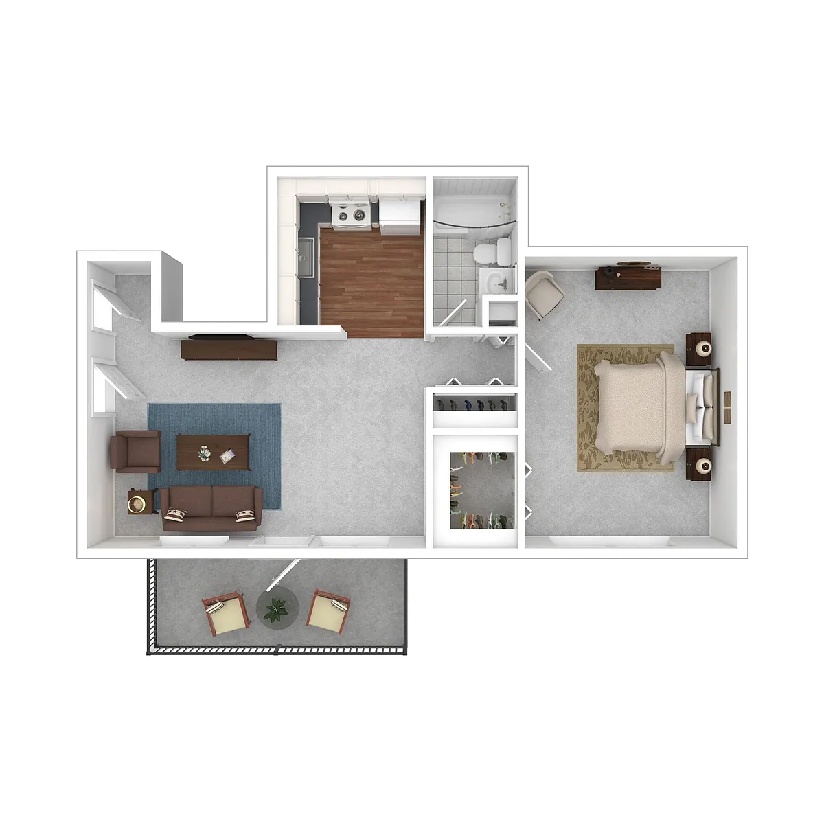 Floor plan One Bed/One Bath Deluxe w/ Bal