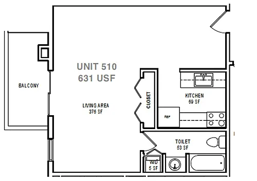 Floor plan S1 Studio / One Bath