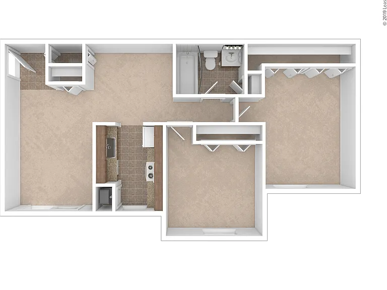 The Aspen: Beds - 2: Baths - 1: SqFt Range - 845 to 845