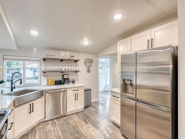New Kitchen with stainless steel appliances and plenty of storage for long term stays.