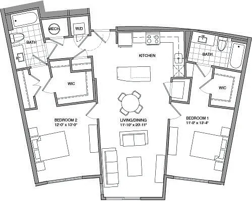 Floor plan 2 Bdrm A