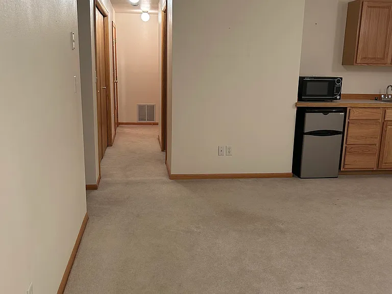 Hall to bedroom and bathroom, storage closet on the left