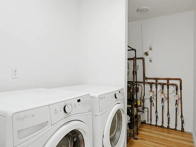 Laundry with boiler heating system.