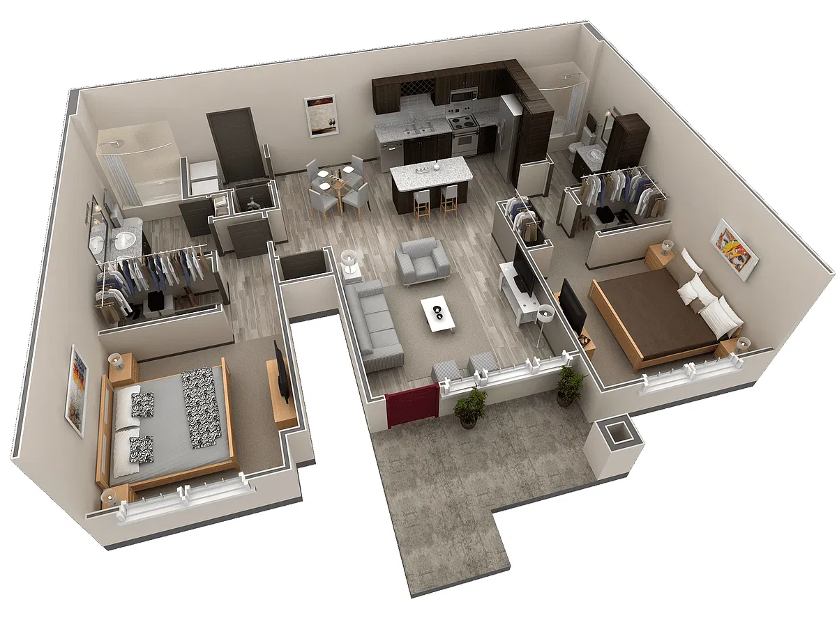 Floor plan 2 BR Grand Courtyard Garage