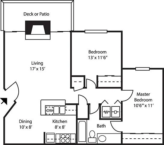Floor plan 2BR-1BA-GARDEN