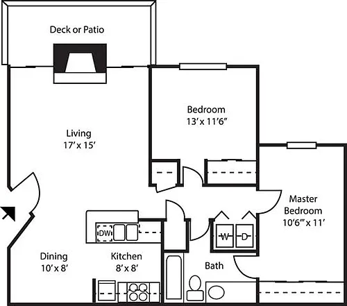 Floor plan 2BR-1BA-GARDEN