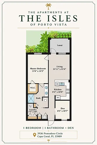 Floor plan 1 Bedroom Deluxe with den