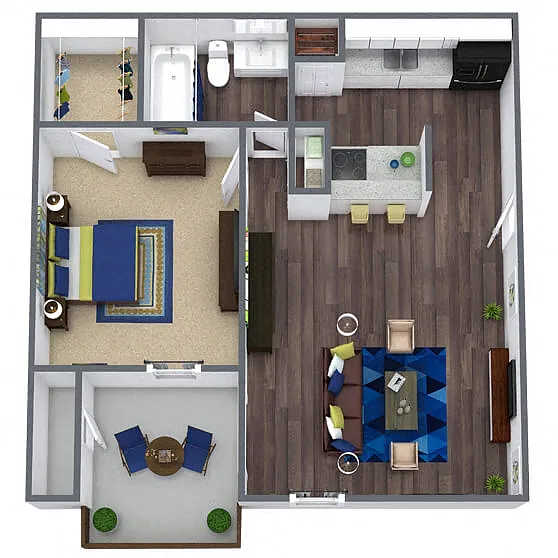 Floor plan A1: 1 Bed 1 Bath