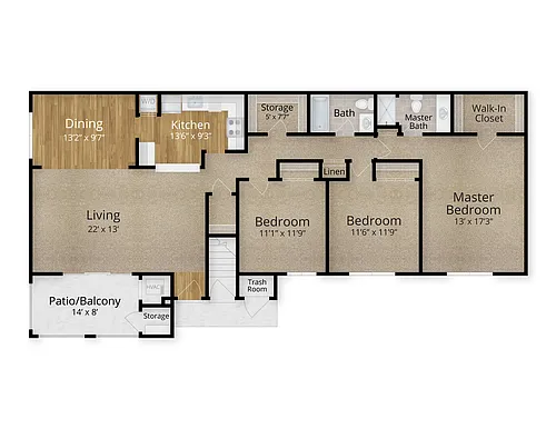 Floor plan 3 Bed x 2 Bath - Barcelona II