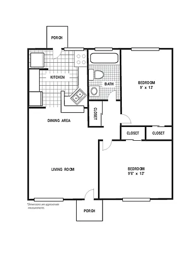 Floor plan 2 Bedroom 1 Bath A