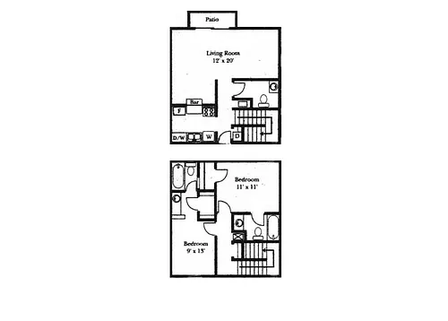 Floor plan Two Bedroom 2.5 Bathroom Townhome
