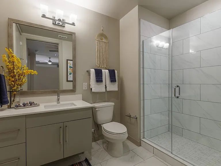 Spa-Like Bathroom with Large Glass Enclosed Shower (Alamo Floorplan)