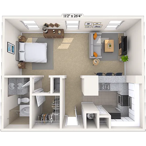 Floor plan Studio 0x1 563 SF