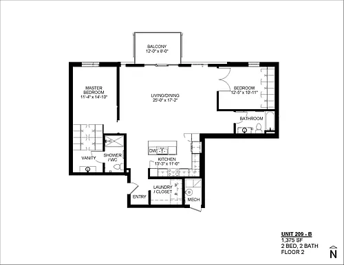 Floor plan Floor Plan B - 1377 SF 2 Bedro