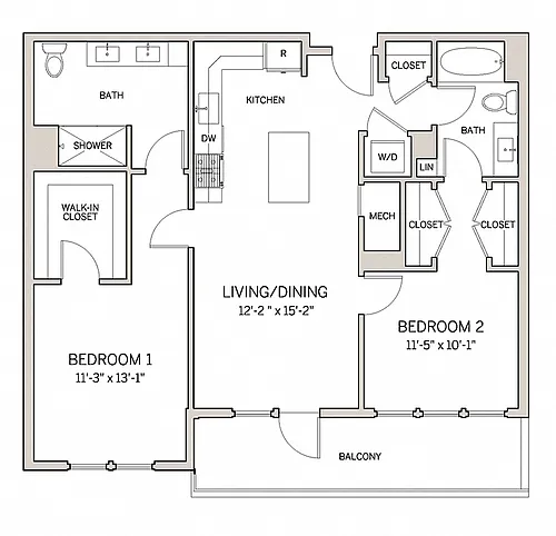Floor plan Two Bed Two Bath B2