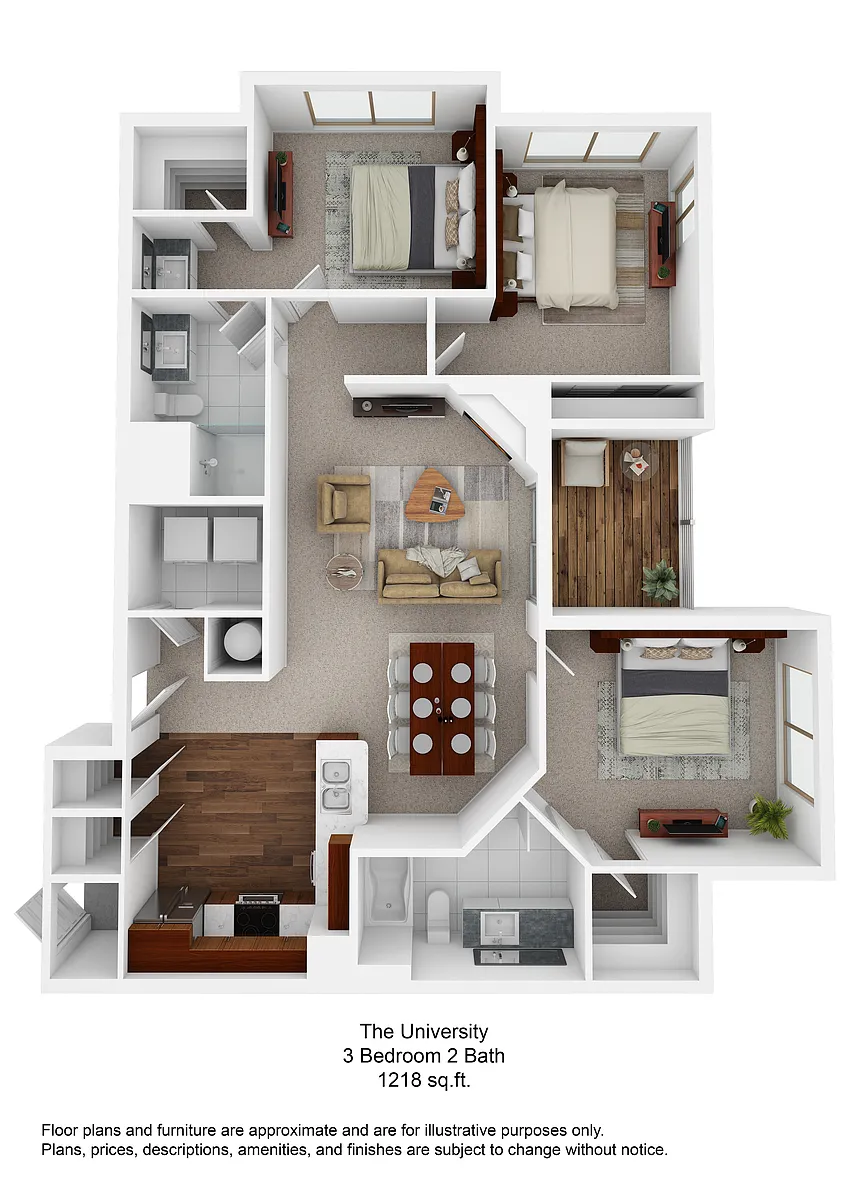 Floor plan C1 University - 3br - Three Bedroom, Two Bathroom
