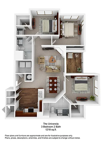 Floor plan C1 University - 3br - Three Bedroom, Two Bathroom