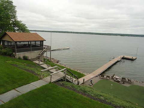 water front with boat house,