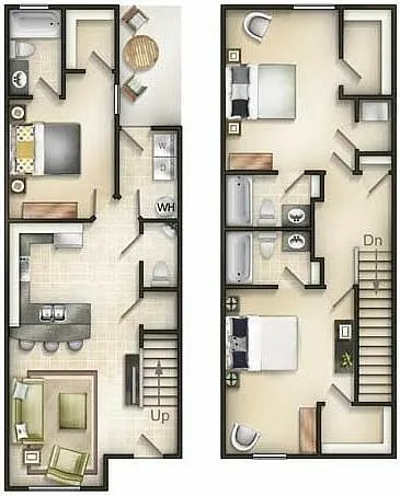 Floor plan 3 bed / 3.5 bath TH 1,334 sqft at Rolling Hills