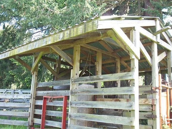 Chutes, corrals, huge garden area, coops, etc.