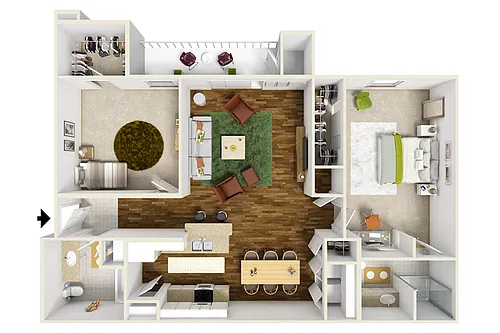 Floor plan 2 Bedroom, 2 Bathroom