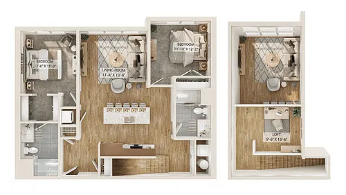 Floor plan 2 Bed/2 Bath Loft-B3L