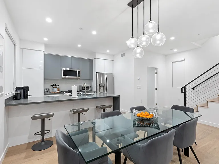 Formal dining space seating 6 plus 3 counter bar stools