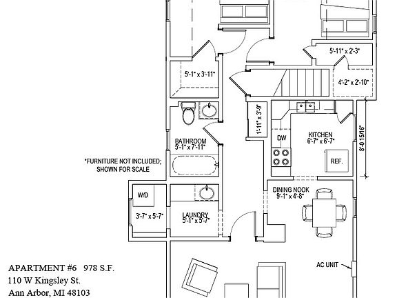 Floor and furniture plan for the newly renovated 2 bedroom apartment.