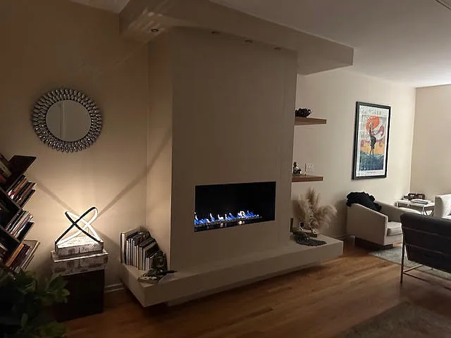 Living room gas fireplace.