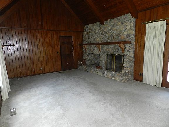 Den, River Rock Fireplace