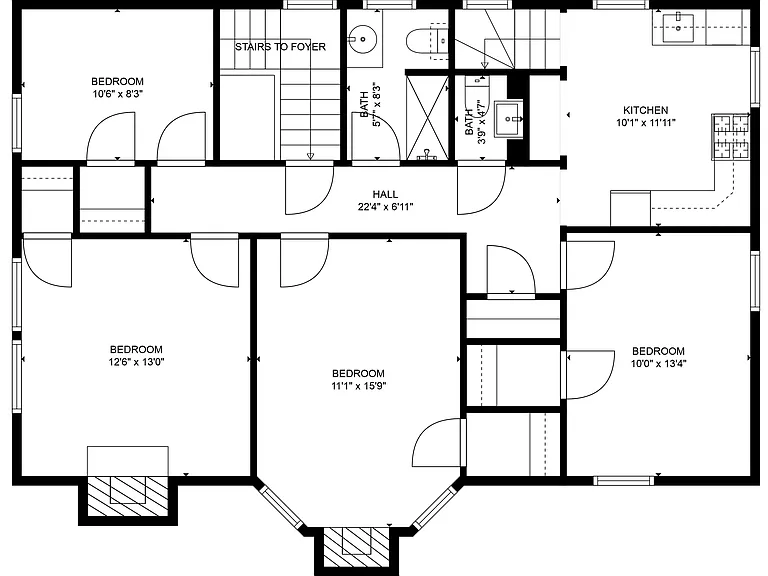 Second floor includes three large bedrooms, a full kitchen, two bathrooms, and a fourth bedroom that is perfect as an office or dining room.