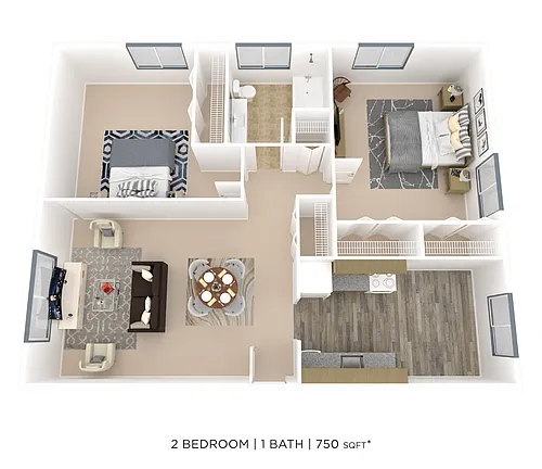 Floor plan Two Bedroom- 750 sqft