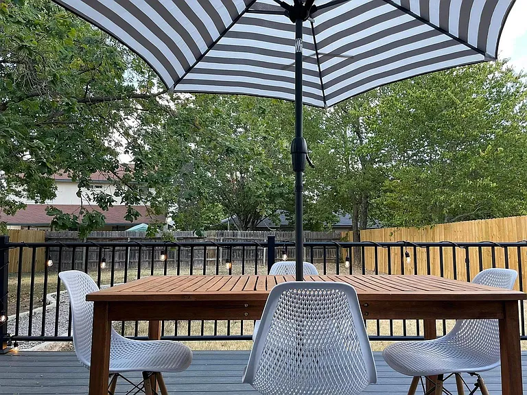 Furnished and decorated patio.