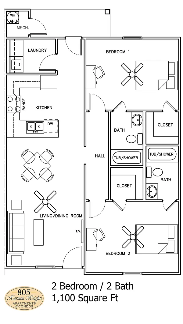 Floor plan 2 Bedroom - Black Cabinets