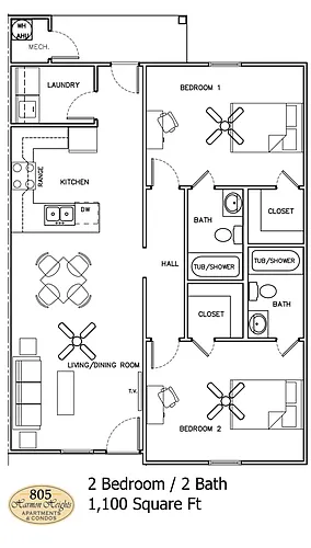 Floor plan 2 Bedroom - Black Cabinets