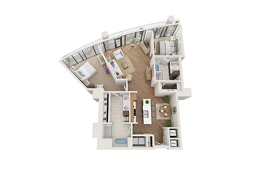Floor plan 2 BR x 2 BA Flat - D