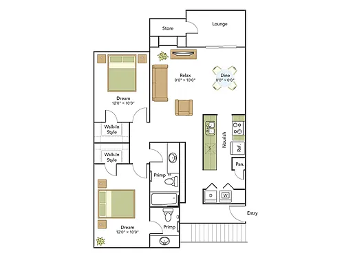 Floor plan 2 Bed, 2 Bath B Upgraded