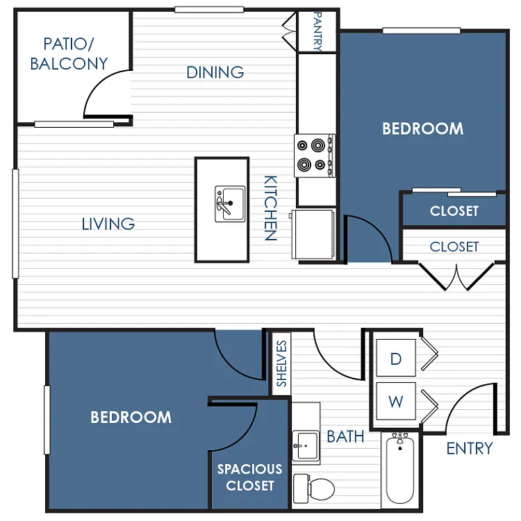 Floor plan 2 Bedroom 1 Bathroom Apartment 21A - 21B