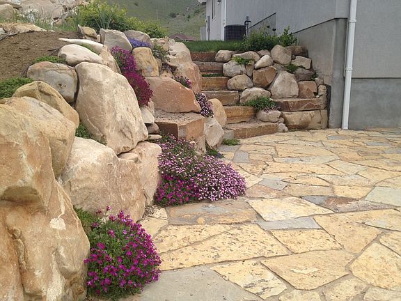 flagstone patio & wall