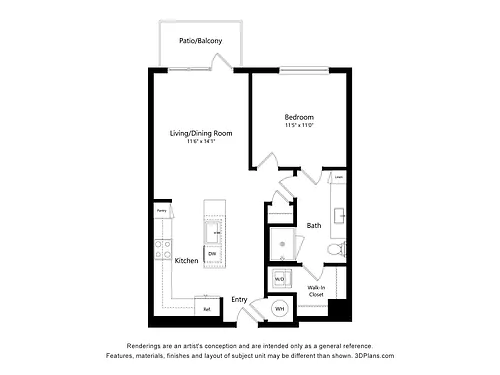 Floor plan 1 Bed/1 Bath-A1.1