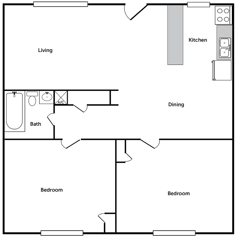 Floor plan 2 bedroom 1 bath