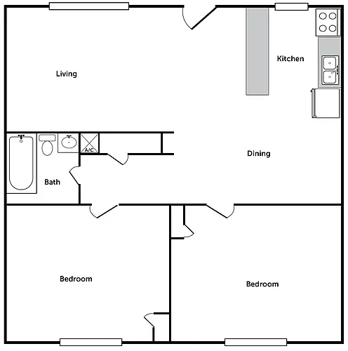 Floor plan 2 bedroom 1 bath