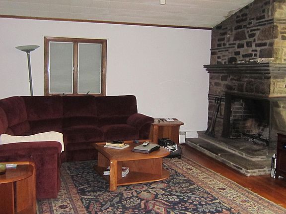 Wood-burning stone fireplace