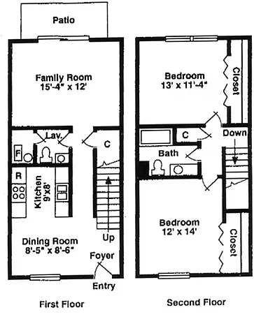 Floor plan 2 Bed Townhome