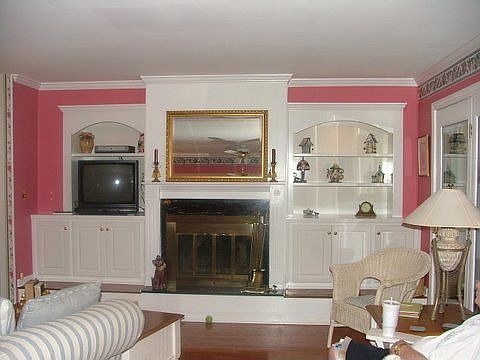 Living room with built-in shelves