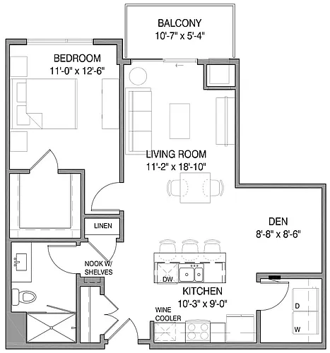 Floor plan One-Bed/Den