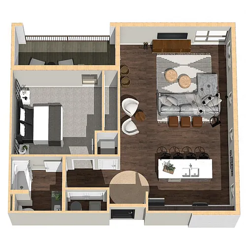 Floor plan 1 Bedroom, 1 Bathroom - 894 SF