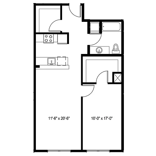 Floor plan 1 Bedroom K plus Den