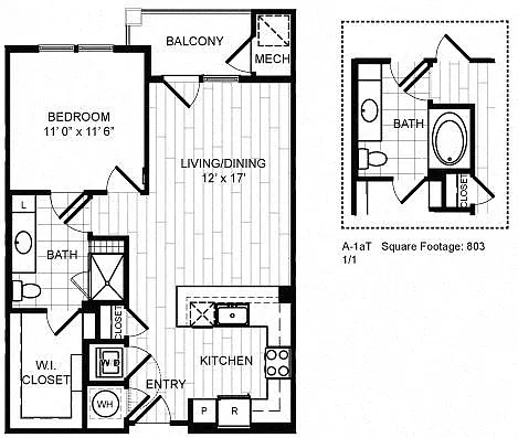 Floor plan 1 Bed, 1 Bath - A1a