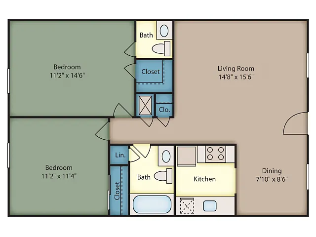 Floor plan 2 Bed 1 Bath